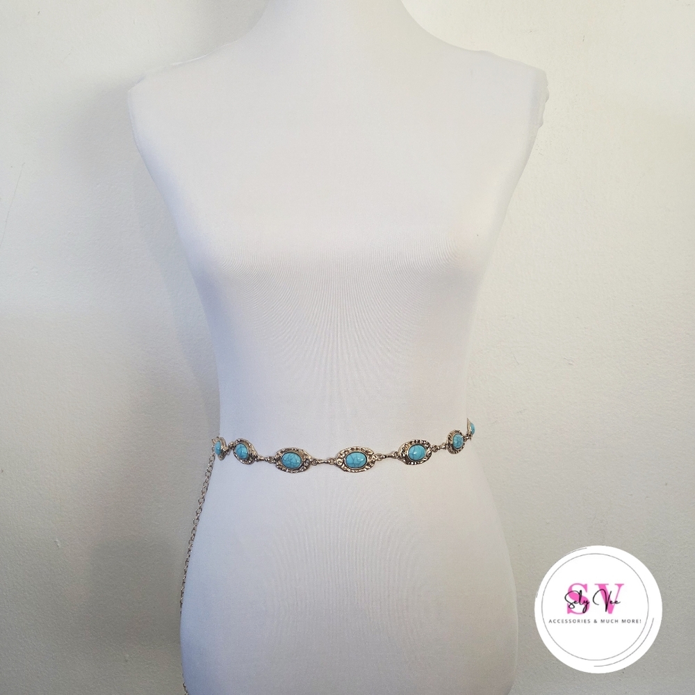 Gold and Turquoise Chain Belt